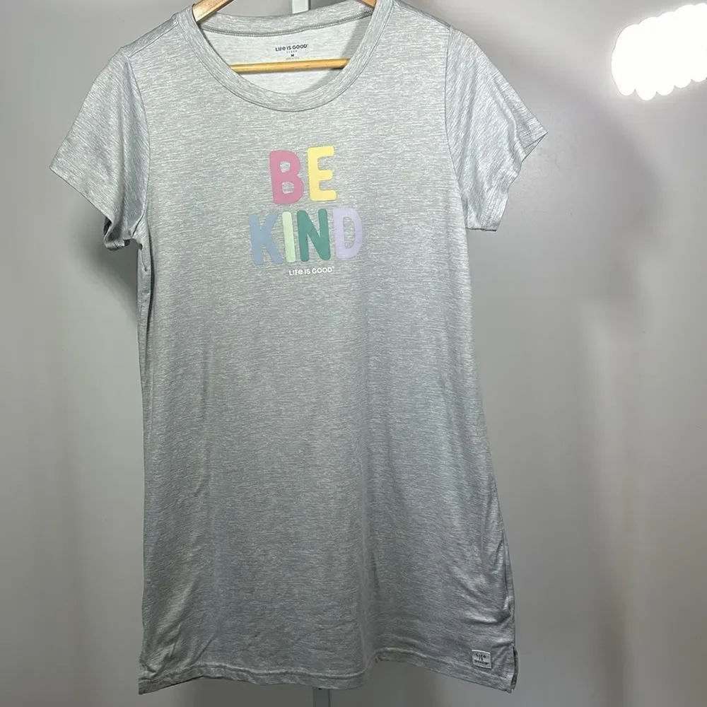 LIFE IS GOOD Women's Be Kind Oversized Sleep T-Shirt Nightgown Gray Size Medium